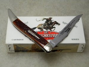 Winchester Trademark USA 1992 Burnt Orange Bone 19100 Cartridge Series Toothpick Knife in Box