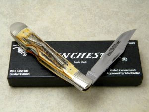 Winchester Trademark USA 1988 Stag 1950 Rifle Series Banana Lockback Knife in Box