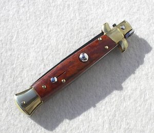 NOS BELTRAME 9" ITALIAN STILETTO WITH EXOTIC BRIAR WOOD SCALES TEFLON COATED BAYONET BLADE