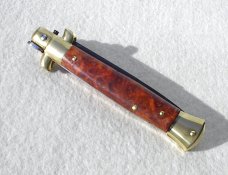 NOS BELTRAME 9" ITALIAN STILETTO WITH EXOTIC BRIAR WOOD SCALES TEFLON COATED BAYONET BLADE