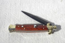 NOS BELTRAME 9" ITALIAN STILETTO WITH EXOTIC BRIAR WOOD SCALES TEFLON COATED BAYONET BLADE