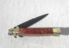 NOS BELTRAME 9" ITALIAN STILETTO WITH EXOTIC BRIAR WOOD SCALES TEFLON COATED BAYONET BLADE