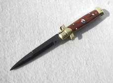 NOS BELTRAME 9" ITALIAN STILETTO WITH EXOTIC BRIAR WOOD SCALES TEFLON COATED BAYONET BLADE