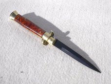 NOS BELTRAME 9" ITALIAN STILETTO WITH EXOTIC BRIAR WOOD SCALES TEFLON COATED BAYONET BLADE