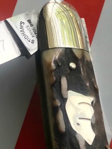 Ka-Bar ka bar (Belpre Ohio) Rhett Stidhams Dog Head Whittler -Gnarly Stag Handles & Blade Etch -NOS