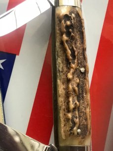 Ka-Bar ka bar (Belpre Ohio) Rhett Stidhams Dog Head Whittler -Gnarly Stag Handles & Blade Etch -NOS