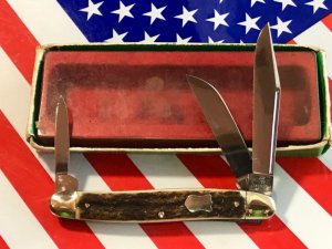 Vintage 1960s  J A Henckels 3 Blade Stockman MDL#1834 Knife w/ Great Antique Stag Handles! NOS