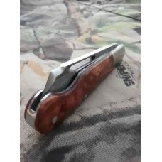 Kroo Custom handmade Swell End EO Jack with Sheepsfoot Blade and Wild Currant Root Burl Scales.
