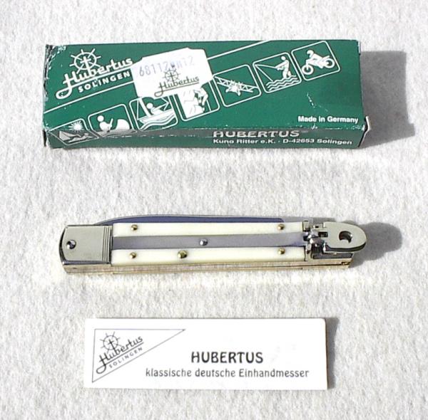 NEW HUBERTUS SLIMLINE SOLINGEN GERMANY GENUINE WHITE MICARTA LEVER LOCK KNIFE