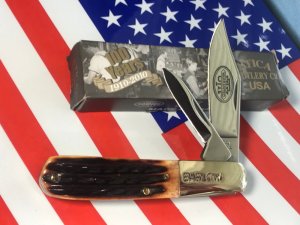 Utica Cutlery USA... 2 Blade Barlow Pocket Knife w/ Great Bone Handles+Original Box -NOS -Mint