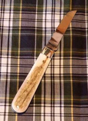 A Wright & Son Sheffield, England Small Lambfoot Knife w/Decorated Back Spring and Stag Scales