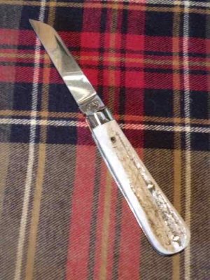 A. Wright & Son Sheffield, England Large Lambsfoot Knife with Stag Scales and Sheepsfoot Blade