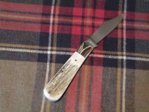 A. Wright & Son Sheffield, England Single Blade Barlow Knife with Stag Scales and Clip Blade