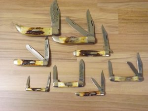 Case 1977 BLue Scroll Stag Set (8 Knives)