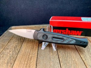 Kershaw Mini Stiletto Launch 12  Black Anodized Aluminum with Carbon Fiber Inlay 