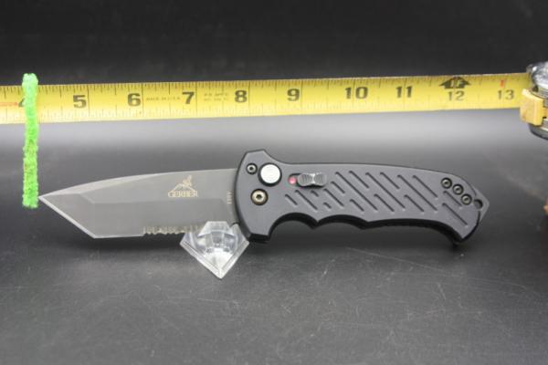 Used Gerber Auto 06 Tanto Automatic Knife aluminum Scales (3.7" S30V Black Serr)