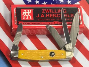 Vintage J A Henckels 4 Blade Stockman (HK-25-YP) with Yellow Handles & Black Shield -NOS