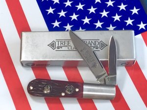 Vintage Boker (Tree Brand) 2 Blade Barlow w/ Red Bone Handles w/ 2 Shields!- NOS