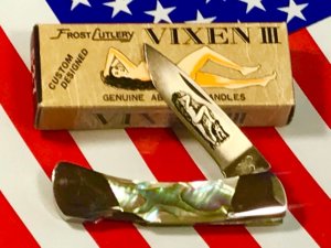 Vintage Frost (Japan) Custom Design Lock Back w/ Fantastic Abalone Handles -Naked Lady Blade Etch