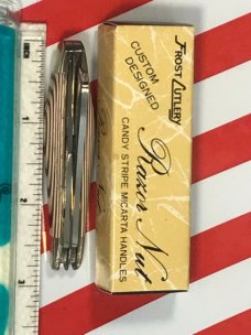 Vintage Frost (Custom Design Series) Razor Nut Knife w Candy Stripe Micatra Handles +NOS in Orig Box Vintage Frost (Custom Design Series) Razor Nut Knife w Candy Stripe Micatra Handles +NOS in Orig Box