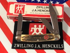 Vintage J A Henckels 3 Blade Stockman Pocket Knife (HK-2-S) with Super Stag Handles -NOS w/ Box