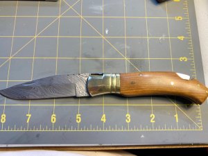 Damascus Lockback Hunting Knife with File Worked Spine