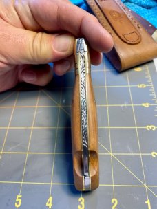 Damascus Lockback Hunting Knife with File Worked Spine Damascus Lockback Hunting Knife with File Worked Spine