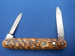 SCHRADE CUT CO. WALDEN NY 1916-46(?) VINTAGE AMERICAN AUTOMATIC KNIFE 3 3/8" TWIN BLADE DOUBLE BLADE