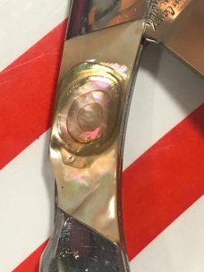 Vintage Frost (Japan) Custom Design Vixen II LockBack w Great Abalone Handles -Naked Lady Blade Etch Vintage Frost (Japan) Custom Design Vixen II LockBack w Great Abalone Handles -Naked Lady Blade Etch
