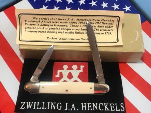 Vint J A Henckels 2 Blade Pen Pocket Knife with Beautiful Exotic Antique Ivory Handles -NOS