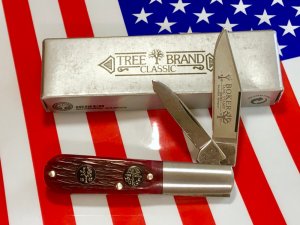 Vintage Boker (Tree Brand) 2 Blade Barlow w/ Red Bone Handles w/ 2 Shields!- NOS
