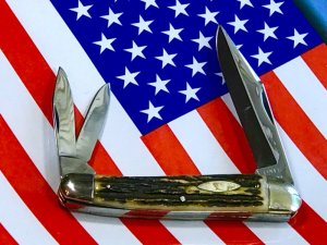 German Cole Brand 4" Whittler Knife w Great Stag Handles and Oval Shield -NOS