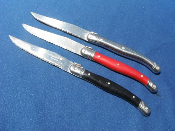  3 French Knives 1 LAGUIOLE "Bee" & 1 Jean Dulost 1 Barenthal  Stainless Serrated Blade Steak Knives