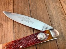 A.G. Russell Lowell Ark Texas Ranger Large Toothpick European Red Deer Jigged Bone 
