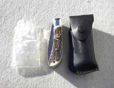 NOS FIRST RUN GENUINE STAG ITALIAN AKC AUTO SPEED HUNTER 3 BLADE WITH ORIGINAL SHEATH