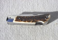 NOS FIRST RUN GENUINE STAG ITALIAN AKC AUTO SPEED HUNTER 3 BLADE WITH ORIGINAL SHEATH