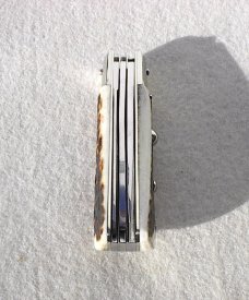 NOS FIRST RUN GENUINE STAG ITALIAN AKC AUTO SPEED HUNTER 3 BLADE WITH ORIGINAL SHEATH
