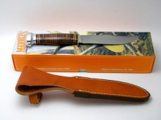 Marbles Gladstone Mich USA Stacked Leather Expert Fixed Blade Sheath Knife in Box c.1990's
