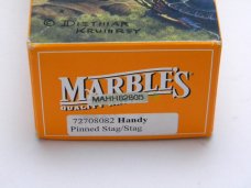 Marbles Gladstone Mich USA Pinned Stag & Stag Handy Fixed Blade Sheath Knife in Box c.1990's Marbles Gladstone Mich USA Pinned Stag & Stag Handy Fixed Blade Sheath Knife in Box c.1990's