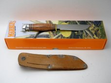Marbles Gladstone Mich USA Tiger Wood & Aluminum Campcraft Fixed Blade Sheath Knife in Box c.1990's
