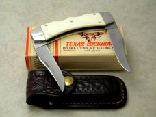 Case XX SS USA 9 Dot (1981) White Texas Lockhorn Double Lockback Knife & Pouch in Box Case XX SS USA 9 Dot (1981) White Texas Lockhorn Double Lockback Knife & Pouch in Box
