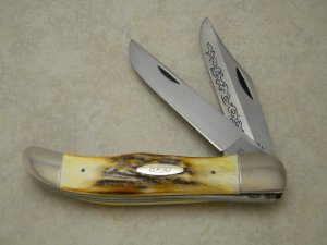 Case XX Stainless USA 3 Dot (1977) Stag 5265 SAB SSP Blue Scroll Folding Hunter Knife