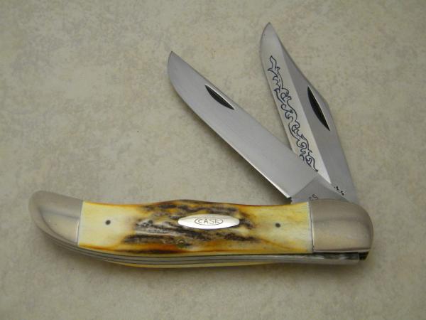 Case XX Stainless USA 3 Dot (1977) Stag 5265 SAB SSP Blue Scroll Folding Hunter Knife Case XX Stainless USA 3 Dot (1977) Stag 5265 SAB SSP Blue Scroll Folding Hunter Knife