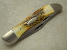 Case XX Stainless USA 3 Dot (1977) Stag 5265 SAB SSP Blue Scroll Folding Hunter Knife Case XX Stainless USA 3 Dot (1977) Stag 5265 SAB SSP Blue Scroll Folding Hunter Knife