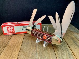 Henckels Solingen Germany, Made by Boker, Red Pick Bone 5 Blade Canoe/Whittler