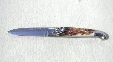 VINTAGE AUTO 1980's ARMANDO BELTRAME COLTELLERIE INOX STAG SCROLLED BIRDS BEAK LEVERLOCK - MINT