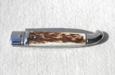 VINTAGE AUTO 1980's ARMANDO BELTRAME COLTELLERIE INOX STAG SCROLLED BIRDS BEAK LEVERLOCK - MINT