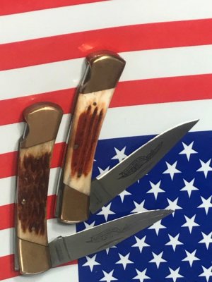 Vintage Parker Cutlery 2 Leopard Pocket Knives w/ Nice Bone Handles - 1 NOS 1 used