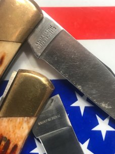 Vintage Parker Cutlery 2 Leopard Pocket Knives w/ Nice Bone Handles - 1 NOS 1 used Vintage Parker Cutlery 2 Leopard Pocket Knives w/ Nice Bone Handles - 1 NOS 1 used