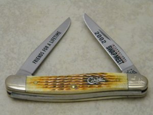 Case XX USA 2002 Zippo/Case International Swap Meet Bone Mini Muskrat Knife in Tin Box